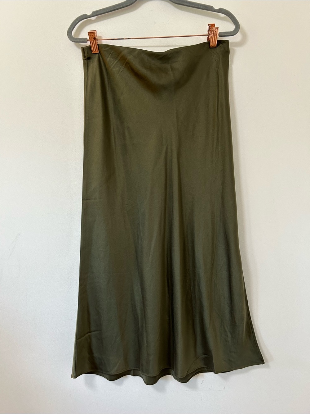 Frame Denim Olive Green Maxi Bias-Cut Skirt silk maxi military small